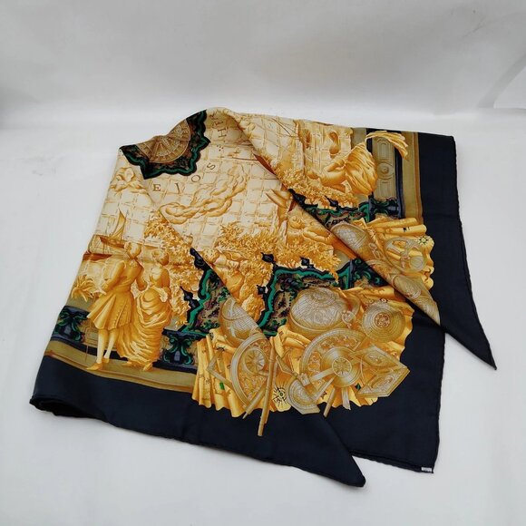 Authentic Hermes Carre 90 Azvlejos Black 100% Silk Scarf mn360-121325 - Picture 1 of 9